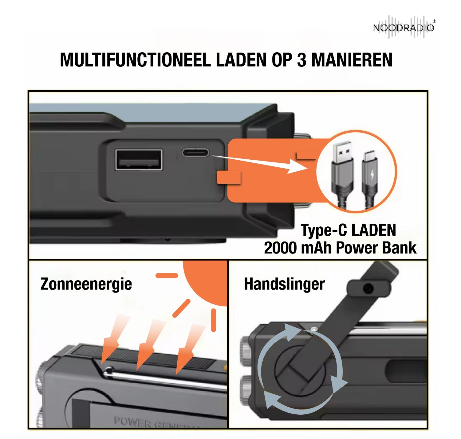 Multifunctionele Noodradio  Solar Opwindbaar