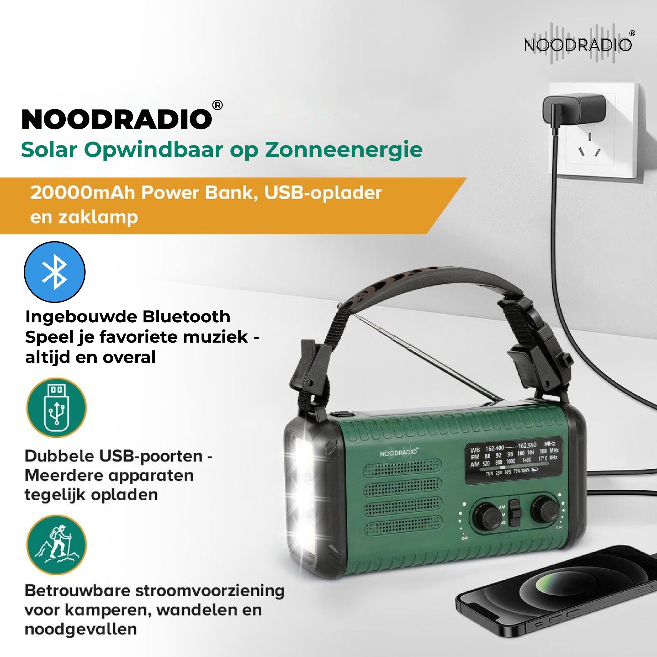 Noodradio Solar & Bluetooth 20.000 mAh Powerbank