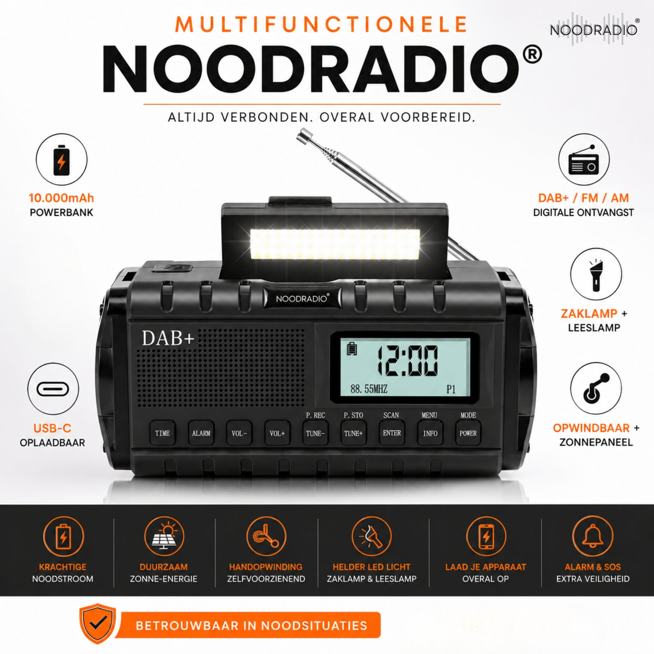 Multifunctionele DAB+ Noodradio 10.000mAh