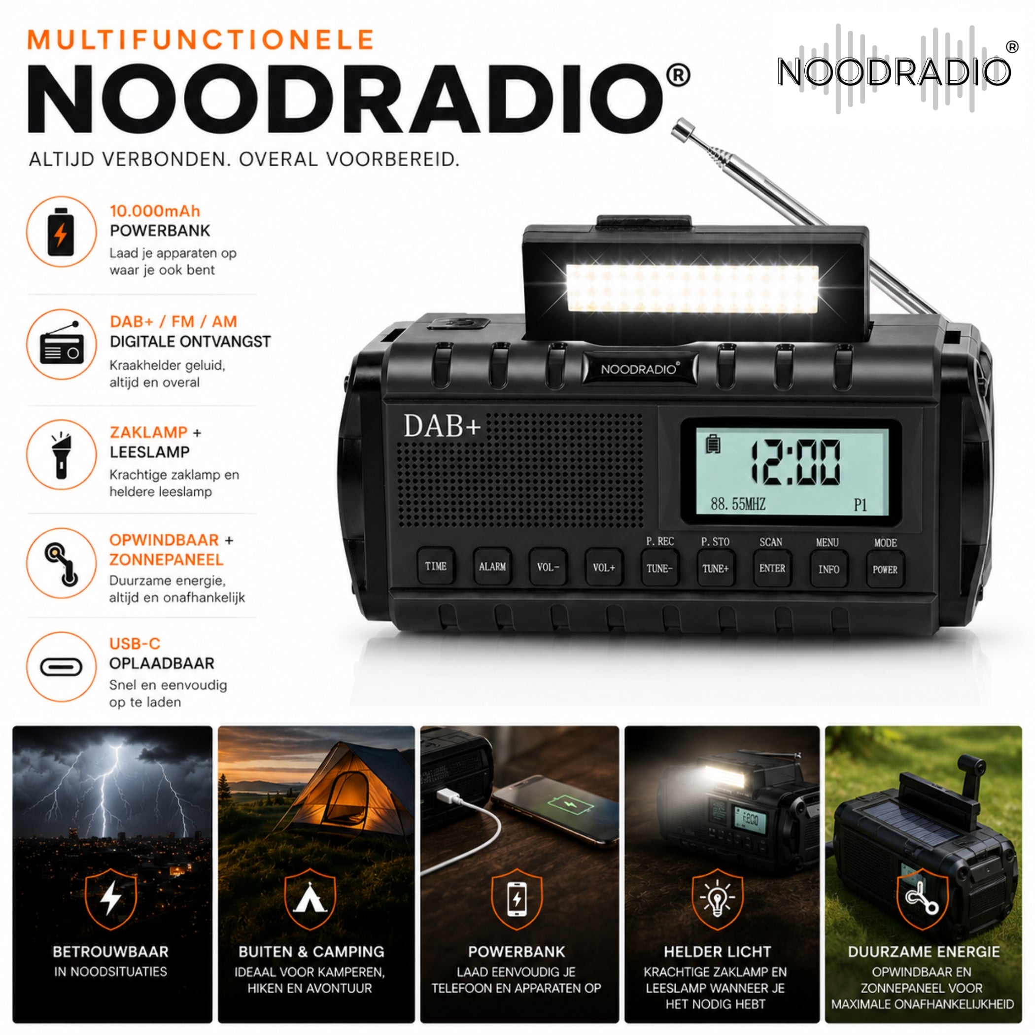 Multifunctionele DAB+ Noodradio 10.000mAh