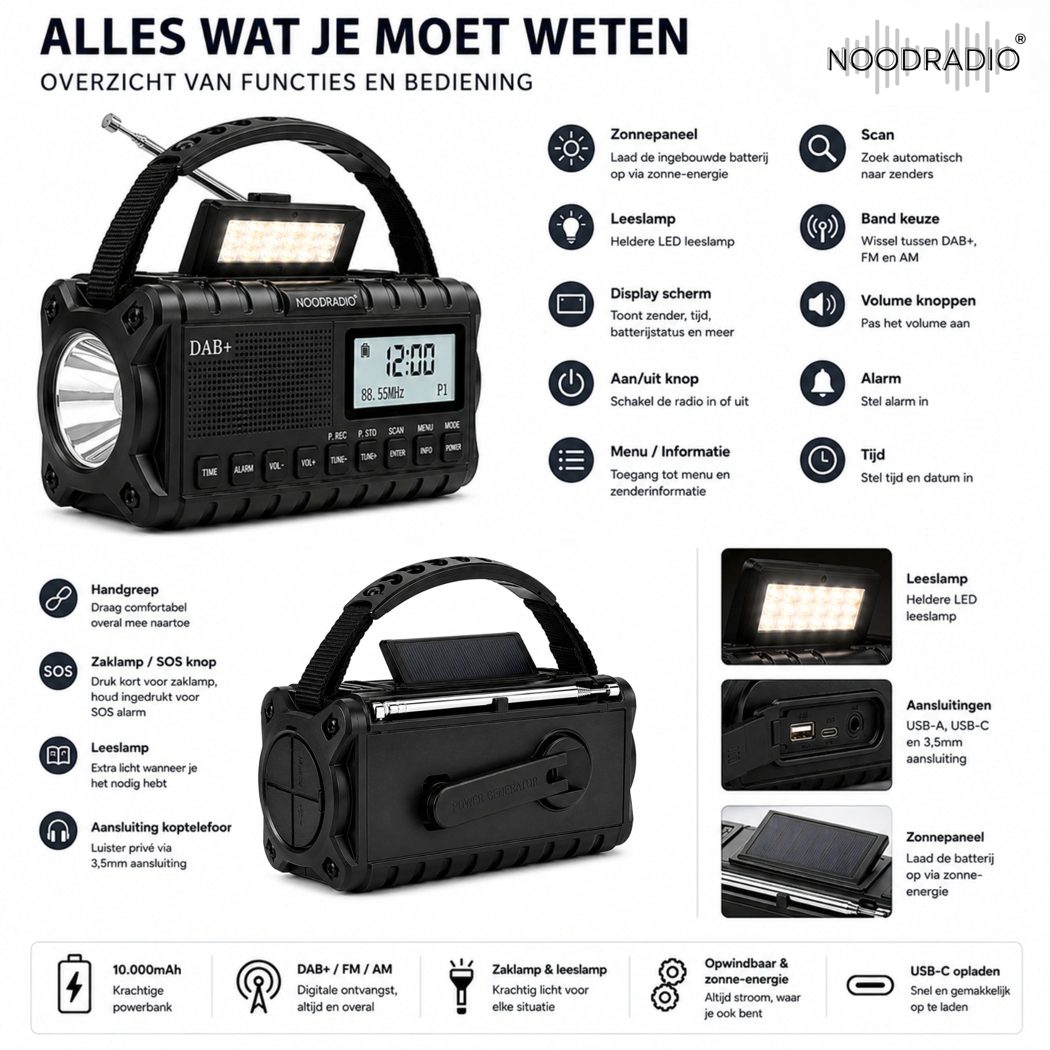 Multifunctionele DAB+ Noodradio 10.000mAh