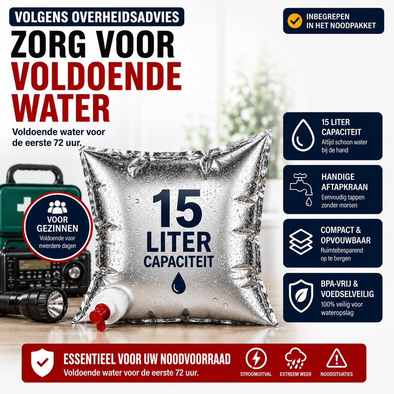 Noodpakket XXL Compleet Inclusief Portable Kooktoestel