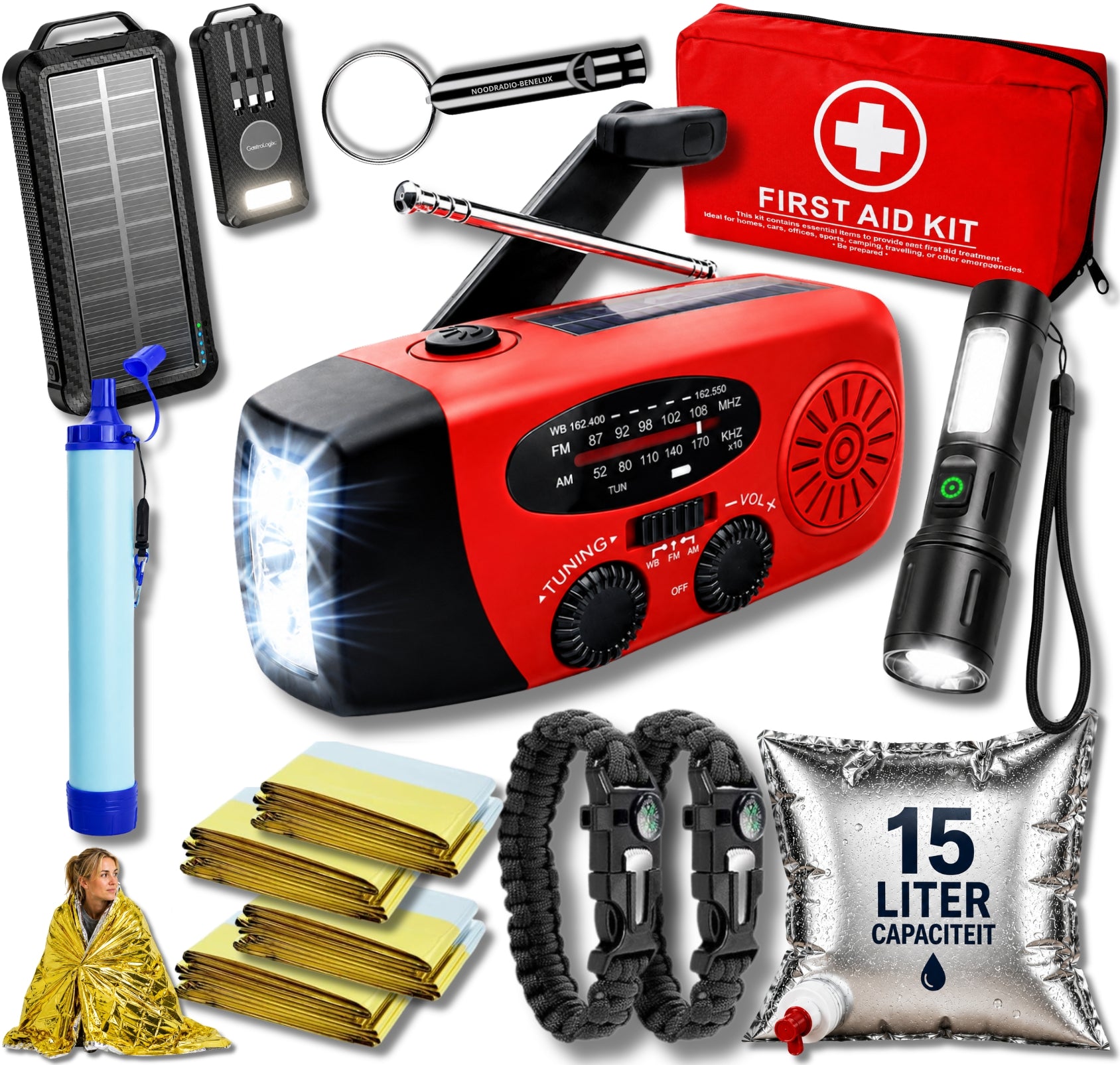 Noodpakket L met Powerbank-Noodradio-Waterfilter