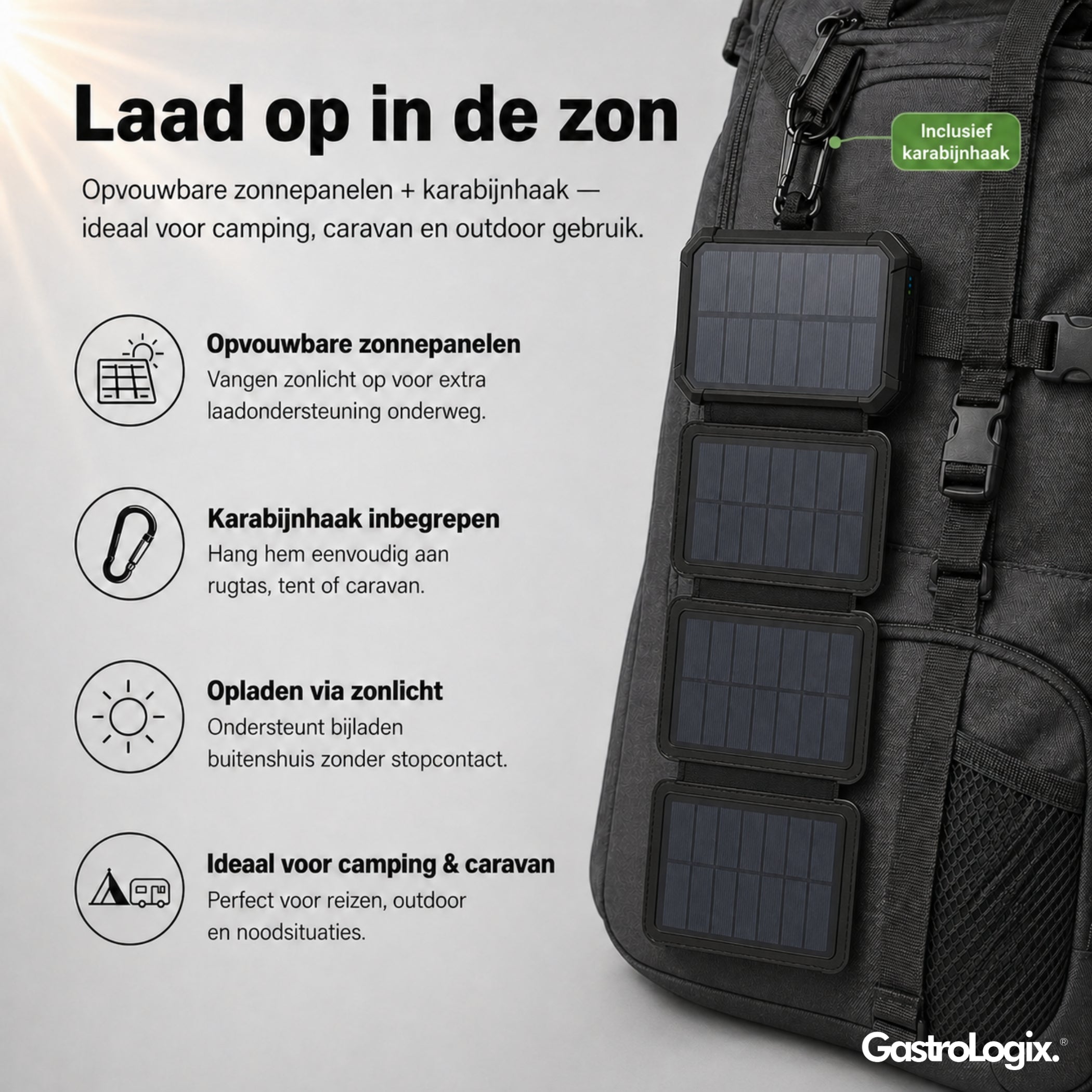GastroLogix Multifunctionele Powerbank Met Zonnepanelen